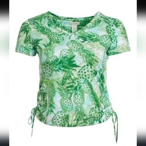 Caribbean Joe Bermuda Upside-down Pineapple V-Neck Top, Size XL